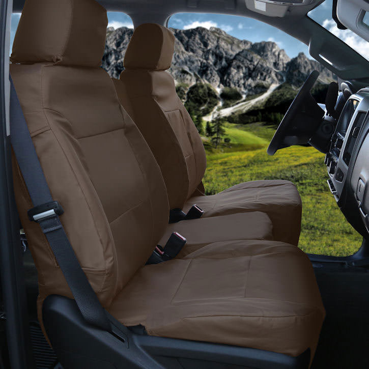 Installed Ballistic Lifestyle Buckets Front Seat Covers TanSaab 