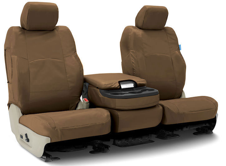 Installed Ballistic 40/20/40 Front Seat Covers TanSaab 