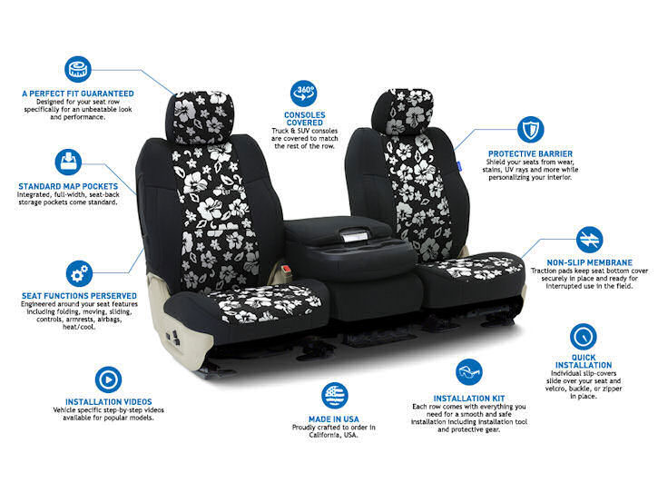 Installed Hawaiian Information Diagram 40/20/40 Front Seat Covers