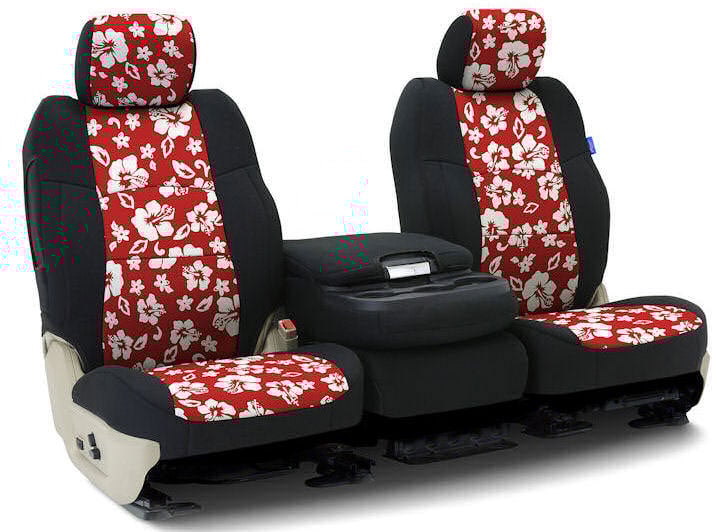 Installed Hawaiian 40/20/40 Front Seat Covers Black with Red
