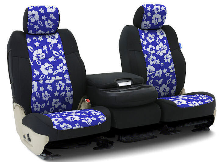 Installed Hawaiian 40/20/40 Front Seat Covers Black with Blue