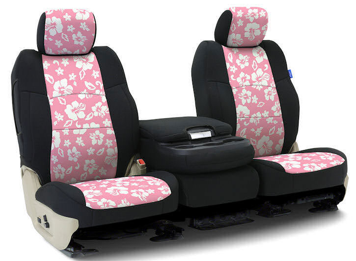 Installed Hawaiian 40/20/40 Front Seat Covers Black with Pink