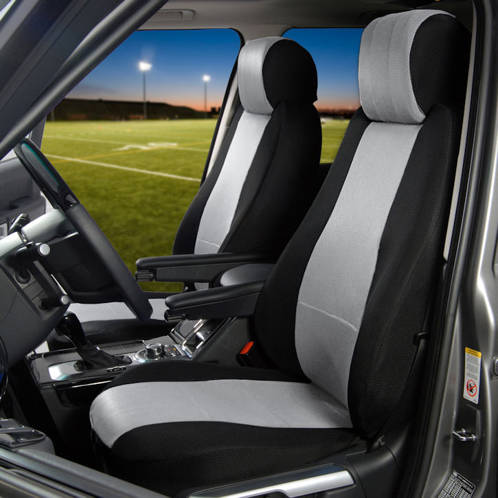 Installed Mesh Lifestyle Buckets Front Seat Covers Black with GraySaab 