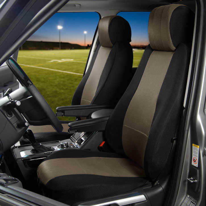 Installed Mesh Lifestyle Buckets Front Seat Covers Black with Taupe Saab 