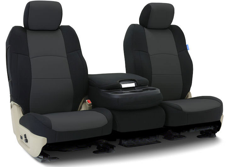 Installed Neo-Supreme 40/20/40 Front Seat Covers Black with CharcoalSaab 