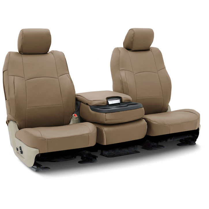 Installed Rhinohide 40/20/40 Front Seat Covers Tan for 2015 Ford Mustang