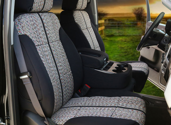 Installed Saddle Blanket 40/20/40 Front Seat Covers for 2015 Ford Mustang