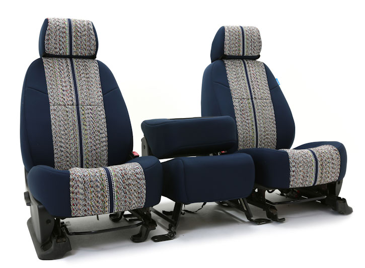 Installed Saddle Blanket 40/20/40 Front Seat Covers Blue for 2015 Ford Mustang