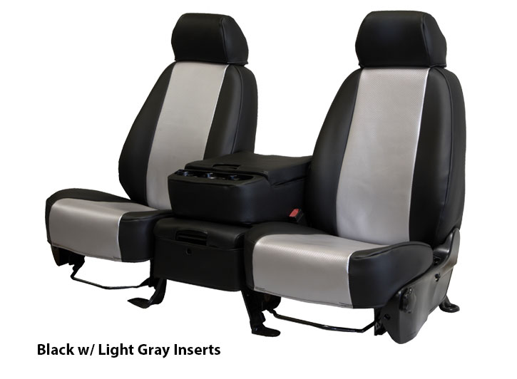 Installed Carbon Fiber Seat Covers Black with Light Gray Inserts for 2007 Toyota Highlander