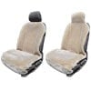 Two Installed Faux Sheepskin Seat Covers One Tucked Under Headrest One Over Headrest