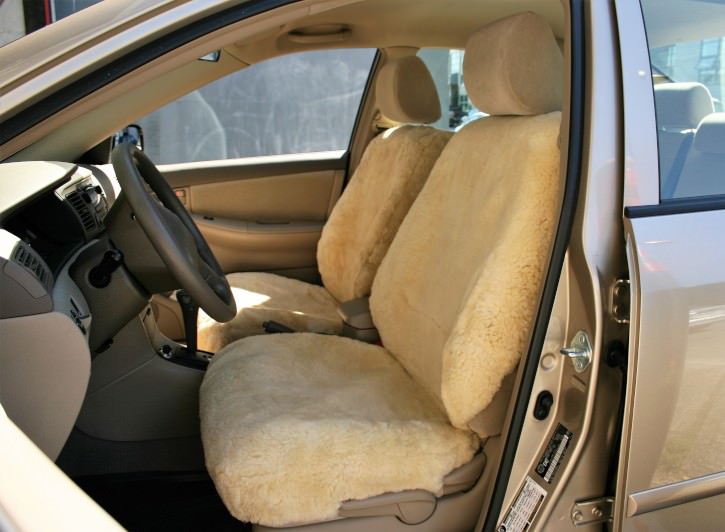 Installed Custom Sheepskin Seat Covers Tan