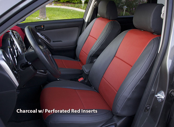 Installed Sof-Touch Seat Covers Charcoal with Perforated Red Inserts