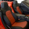 Installed Sof-Touch Imitation Leather Seat Covers Black with Perforated Red Inserts