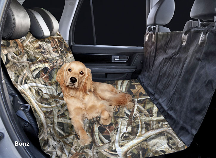 Dog on Installed Universal Camo Pet Seat Covers Bonz